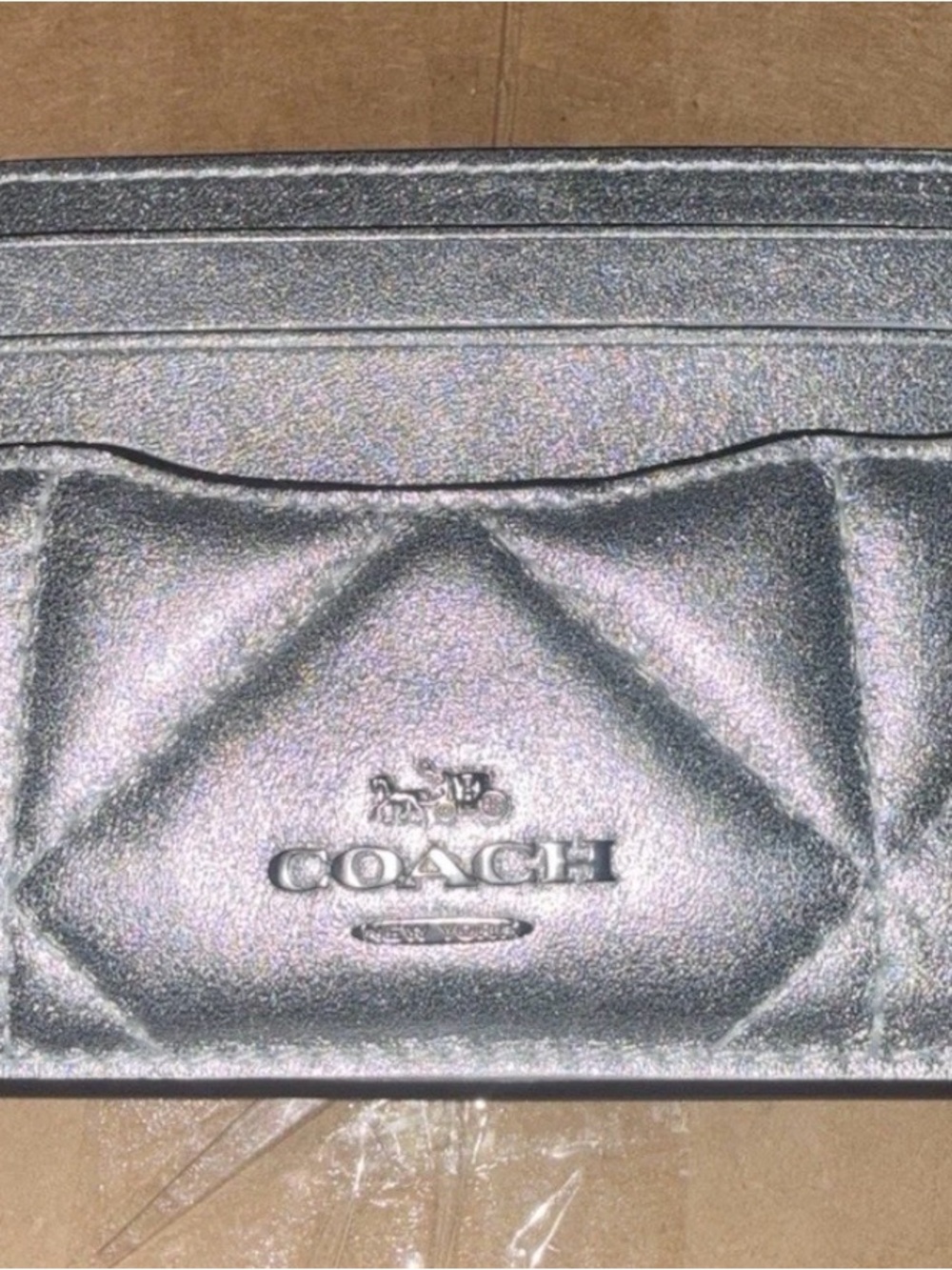 Coach Quilted Metallic Card Case in Silver